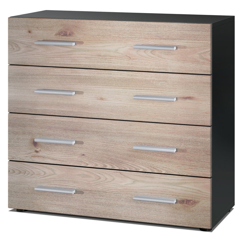 Mazur 76 cm W Chest of 4 Drawers, Black/Oak Nordic