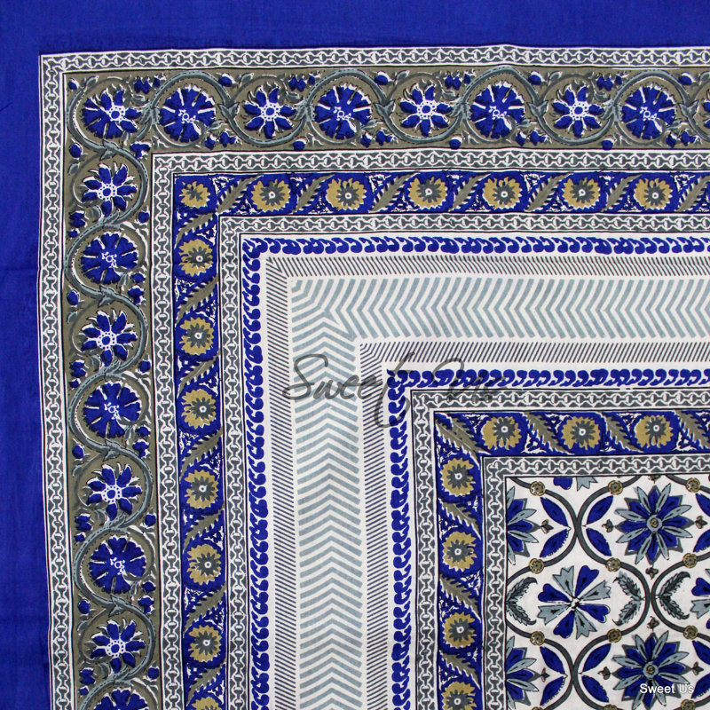 Floral Enchantment Rectangle Floral Cotton Tablecloth, Blue, 104''L x 88''W