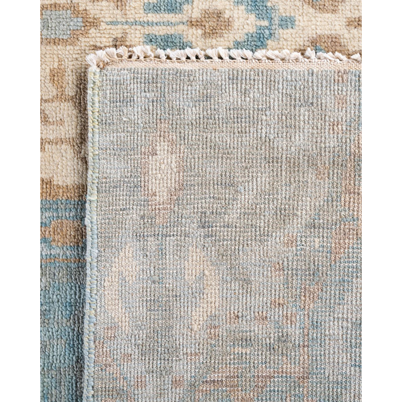Hand-Knotted Gray and Blue Wool Rectangular Area Rug