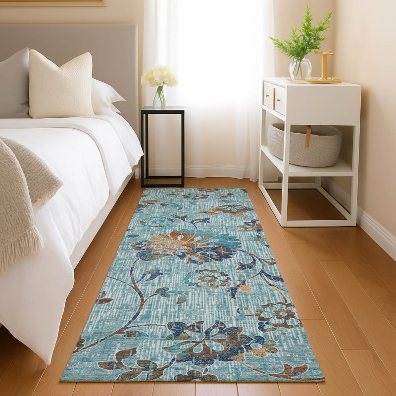 Machine Washable Indoor/Outdoor Chantille ACN2616 Floral Rug, 2'3" x 7'6" Runner, Teal