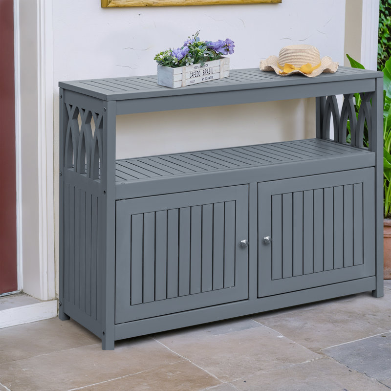 Solid Wood Cabinet Deck Box, Gray