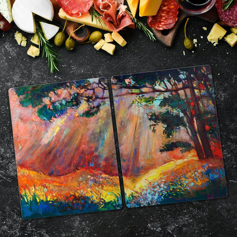 Nhek Tempered Glass Meadow Trees Chopping Board, 52cm x 30cm