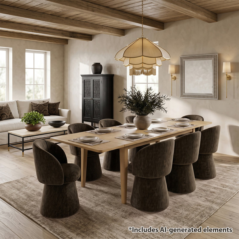 Ensemble de table de salle à manger extensible avec table en placage de bois véritable et chaises pivotantes rembourrées à 360 °