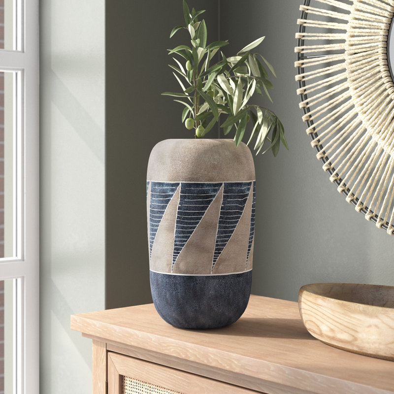 Wells 2" Ceramic Table Vase, Beige/Dark Gray