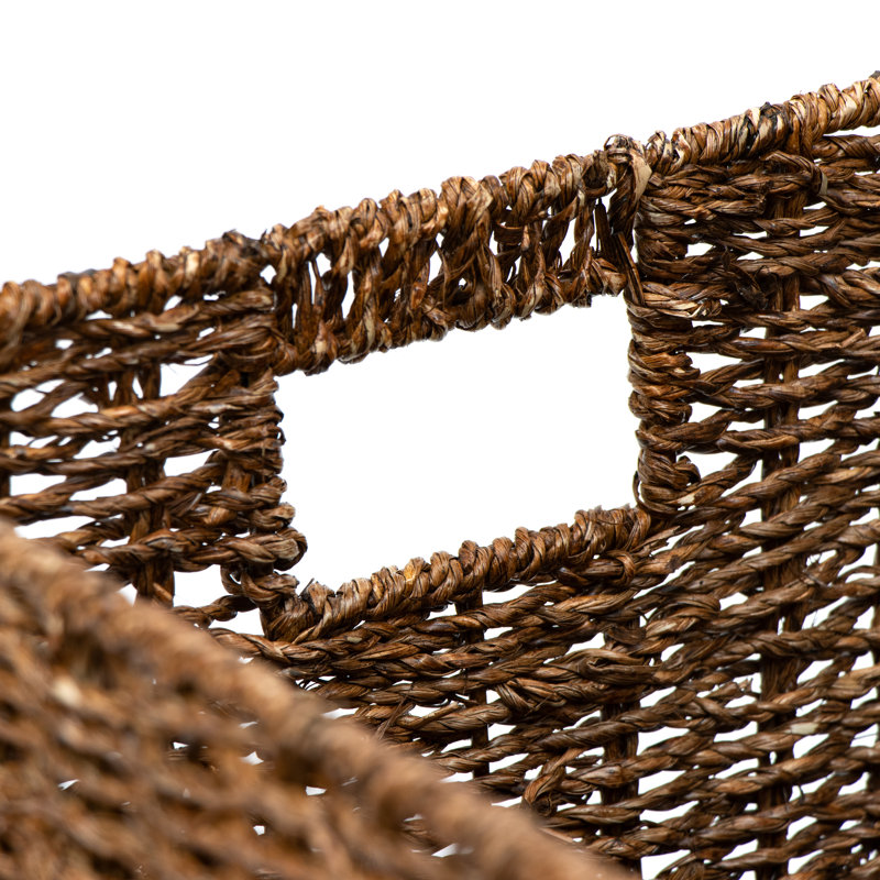 Walnut Brown Foldable Paper Rope Storage Baskets with Iron Frame, Set of 4