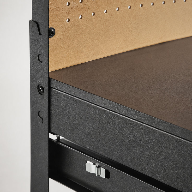 Solide en acier avec panneau perforé, capacité de charge de 110 kg, 4 prises secteur et 2 ports USB, 120 cm, noir