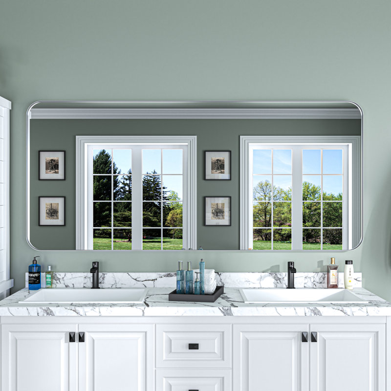 Miroir de salle de bain en aluminium, 36 po x 36 po, Argent argent