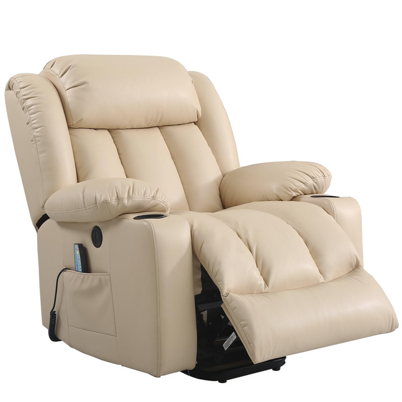 Fauteuil inclinable électrique en cuir avec port USB et porte-gobelet Power Lift, Beige