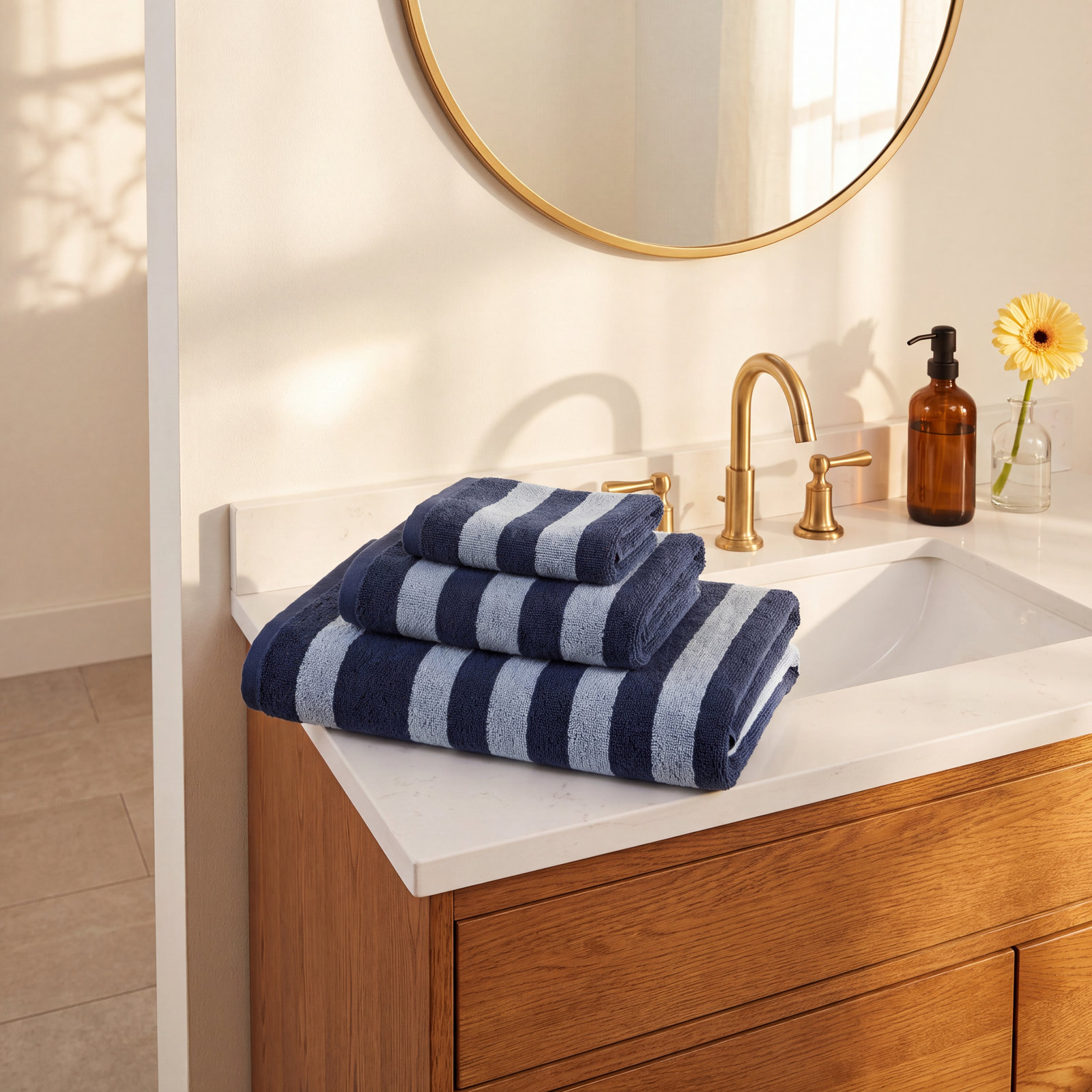 Simple Striped Cotton Towel, Sky/Peacock, Bath Sheet - 1 Pack