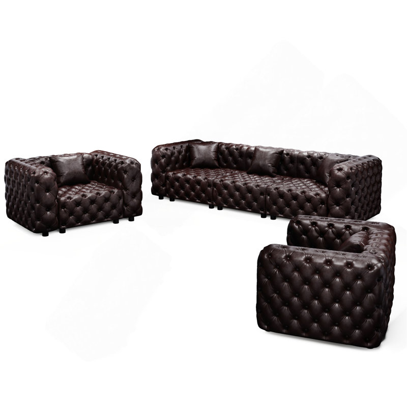 Ensemble de canapé moderne, canapé modulaire 5 places rembourré en similicuir avec conception touffetée à la main pure, 5 coussins, combinaison multiple pour le salon