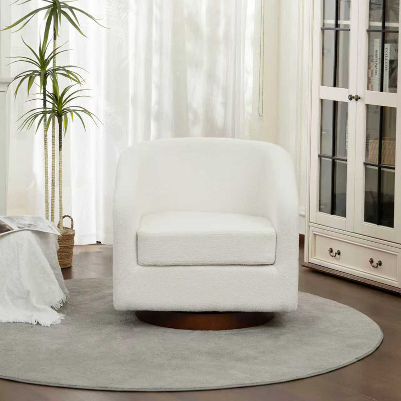 Fauteuil demi-tonneau pivotant rembourré, fauteuil d'appoint en tissu pour le salon, chambre à coucher, Blanc