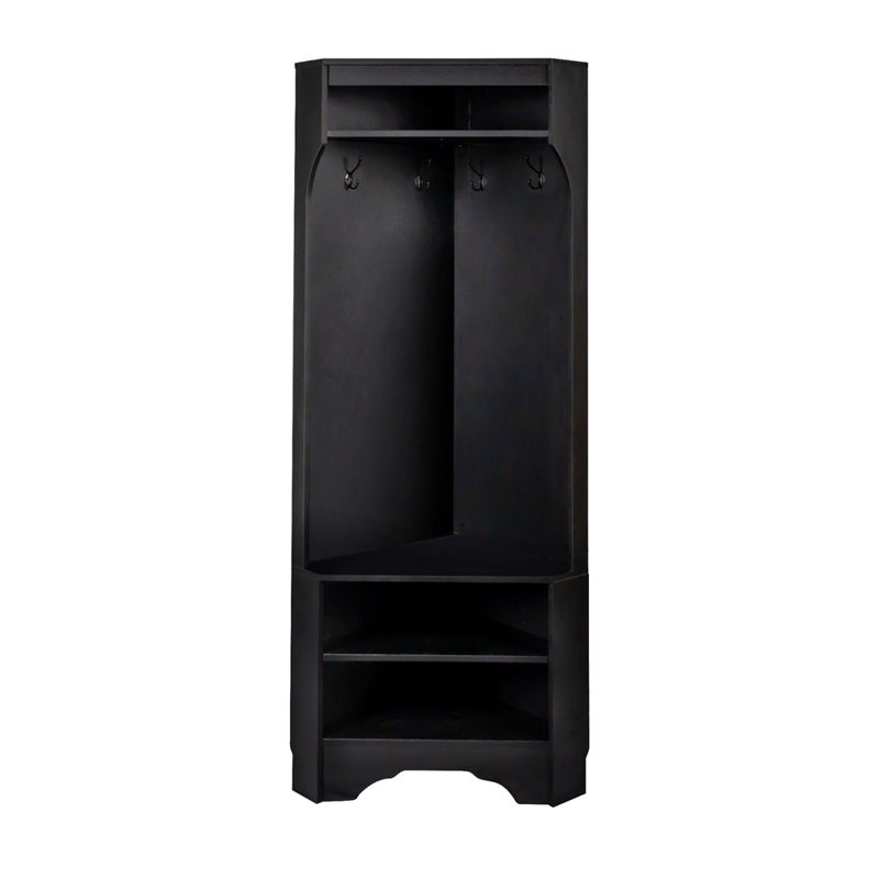 Minimalist Corner Hall Tree With Shoe Bench, Versatile Entryway Coat Rack With 4 Hooks, Corner Cabinet With Adjustable Shelf For Hallway, Living Room