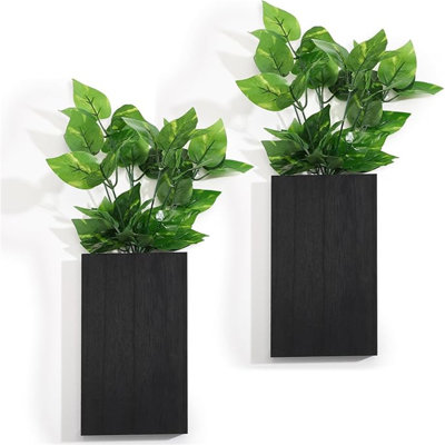 Vase à fleurs en bois avec plantes artificielles, porte-plantes d'intérieur, poche, ferme, vases en bois, vase à fleurs mural, plante suspendue, décor pour la chambre, cuisine, bureau, maison (2 pièces)