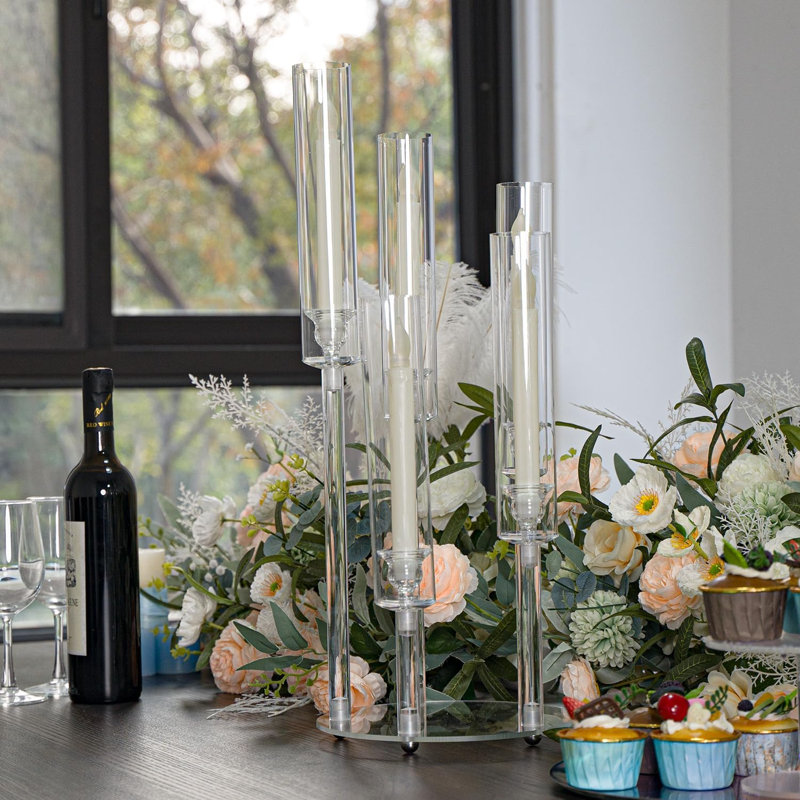 10 centres de table candélabres en acrylique, 5 bougeoirs transparents à branches avec abat-jour amovible pour tables de réception de mariage