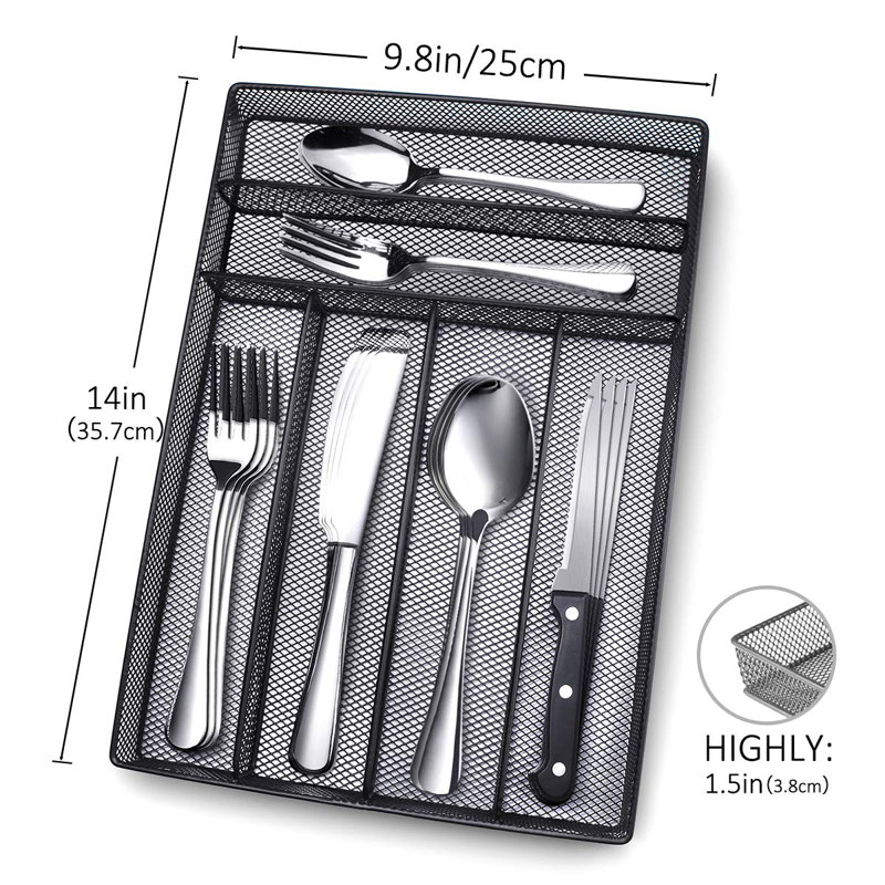 24 Piece Silverware Set, Flatware Utensils Set Mirror Polished, Dishwasher Safe Service For 4, Include Knife/Fork/Spoon/Steak Knife/Wire Mesh Steel Cutlery Holder Storage Trays (Tray)