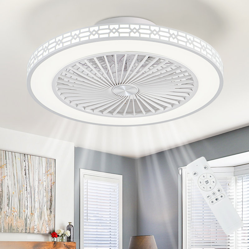 Ventilateur de plafond avec lumières 19 po, ventilateur de plafond réversible sans pales à profil bas de 6 po à DEL à intensité variable et plafonnier encastrable 3000k-6000k pour salon 