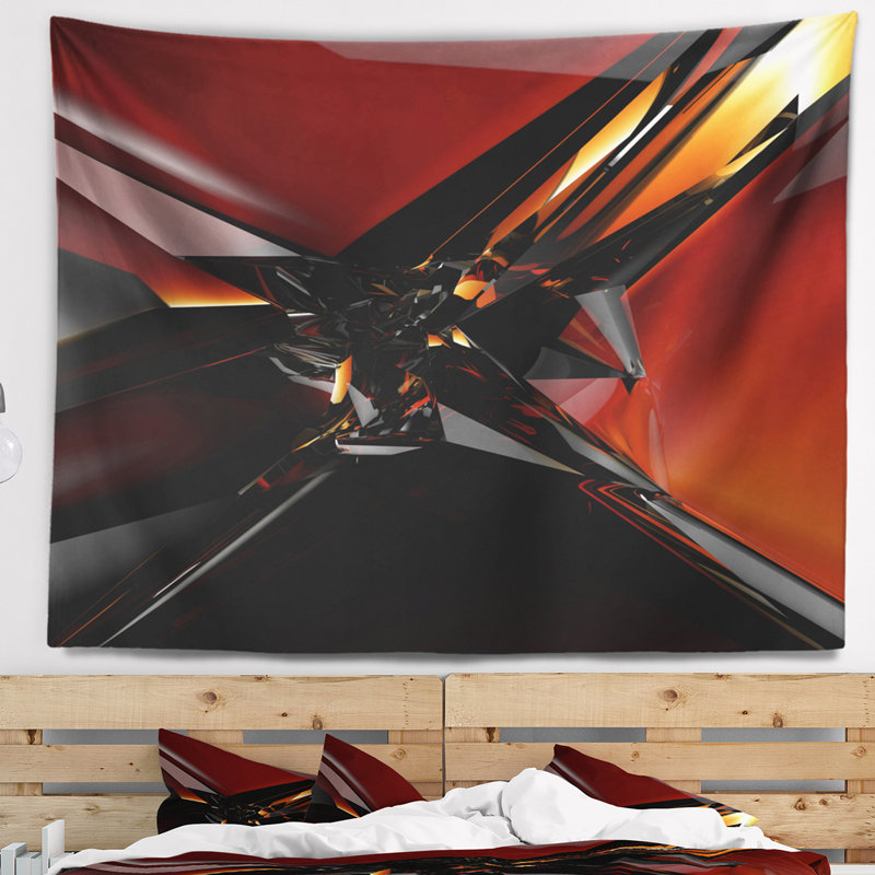 Tapisserie en verre à motif rouge abstrait 3d, H 50 po x l 60 po