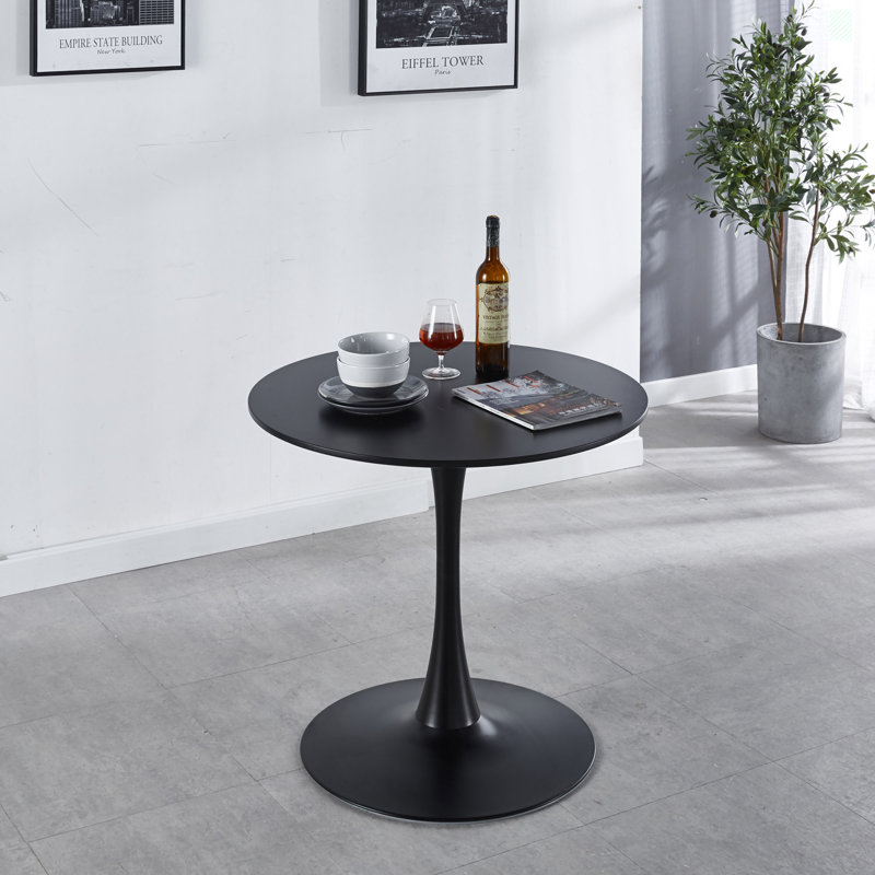 31.5" Table Mid-Century Dining Table For 2-4 People With Round Mdf Table Top, 28.74" H x 31.49" W x 31.49" L, Black