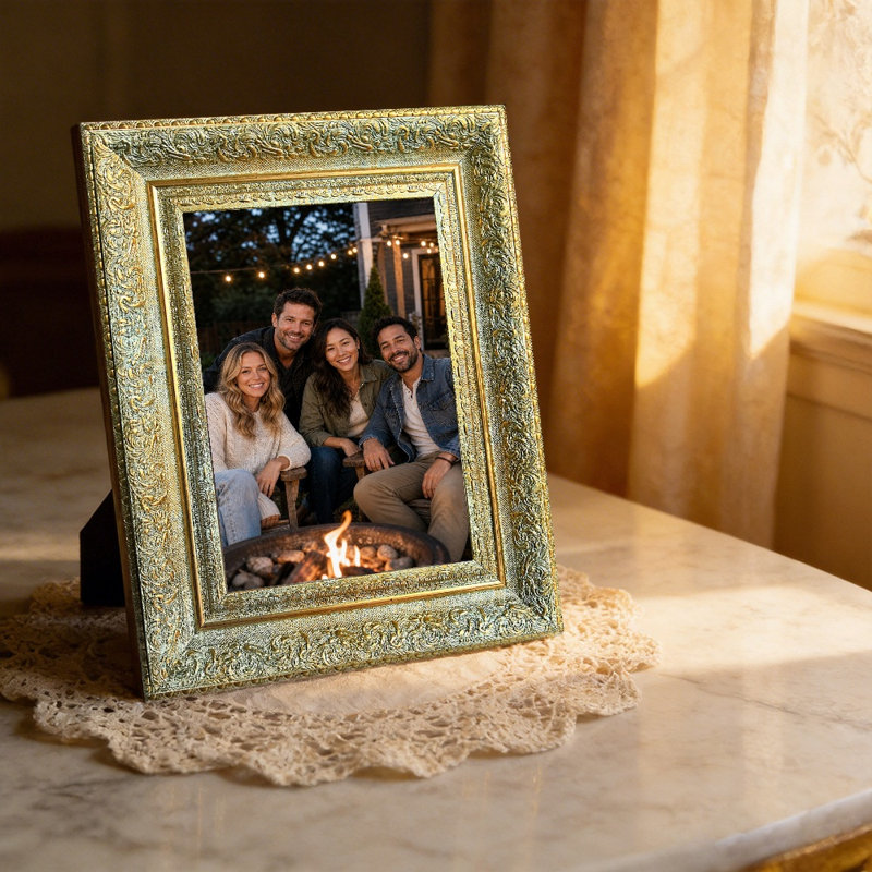 Cadre photo classique avec support de table et crochets muraux, Antique Gold, 1, 8" W x 10" H