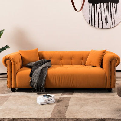 Orange avec 2 coussins - siège confortable en tissu de construction en bois massif et pieds en bois ergonomiques 93,02 po x 38,95 po x 30,24 po