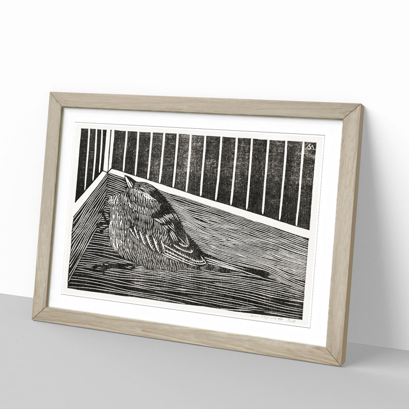 Bird in the Cage by Samuel De Mesquita - Picture Frame Painting, 36cm H x 48cm W x 2cm D, Oak Framed