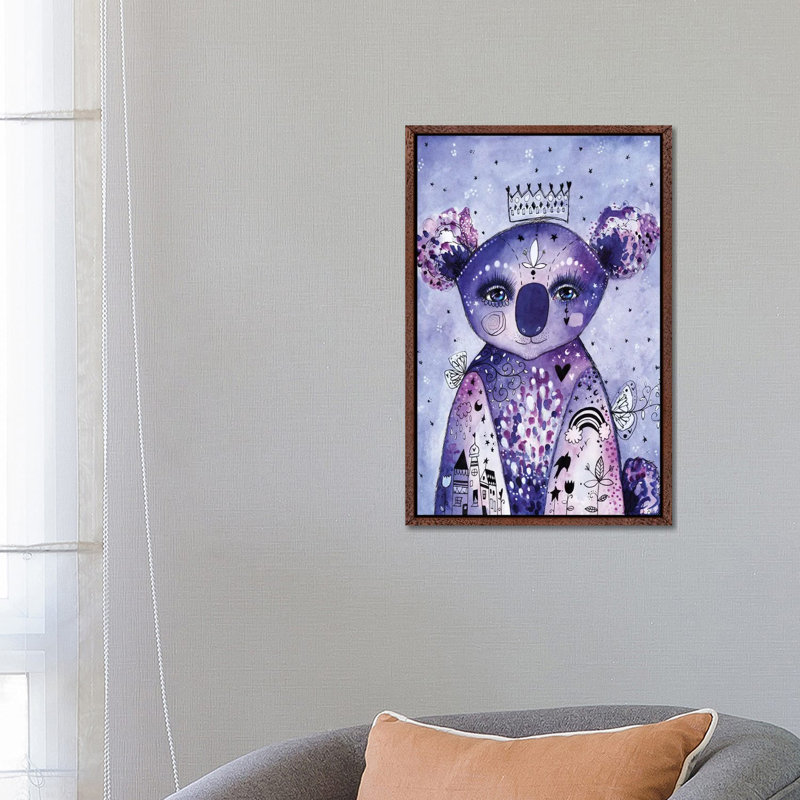 Quirky Koala by Tamara Laporte - Painting on Canvas, 66.04cm H x 45.72cm W x 3.81cm D, Classic Brown Wood Framed