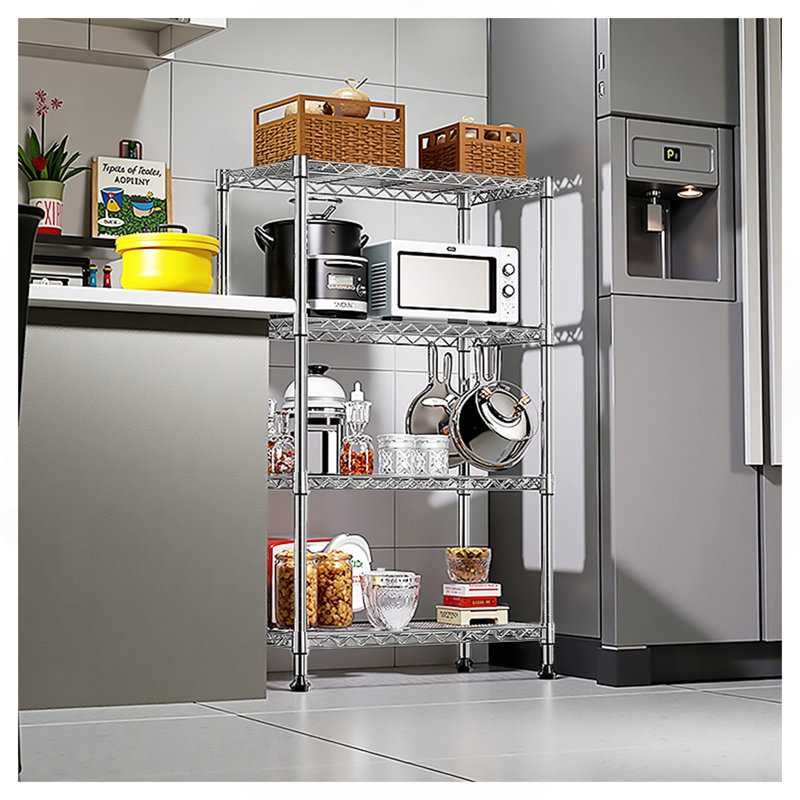 Étagère de rangement à 4 niveaux, capacité de 454 kg (1000 lb), en acier chromé, avec structure métallique, idéale pour la maison, la cuisine et le bureau (13,7 po P x 23,6 po L x 53,4 po H).
