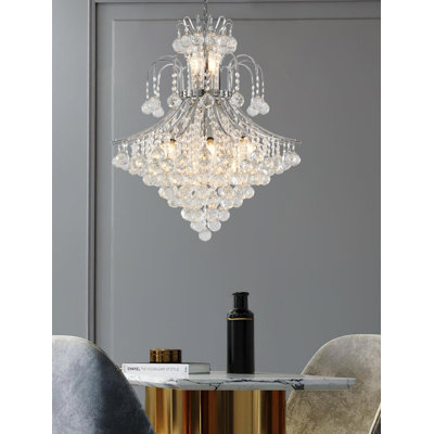 15-Light Chrome Chandelier With Clear Hanging Crystals