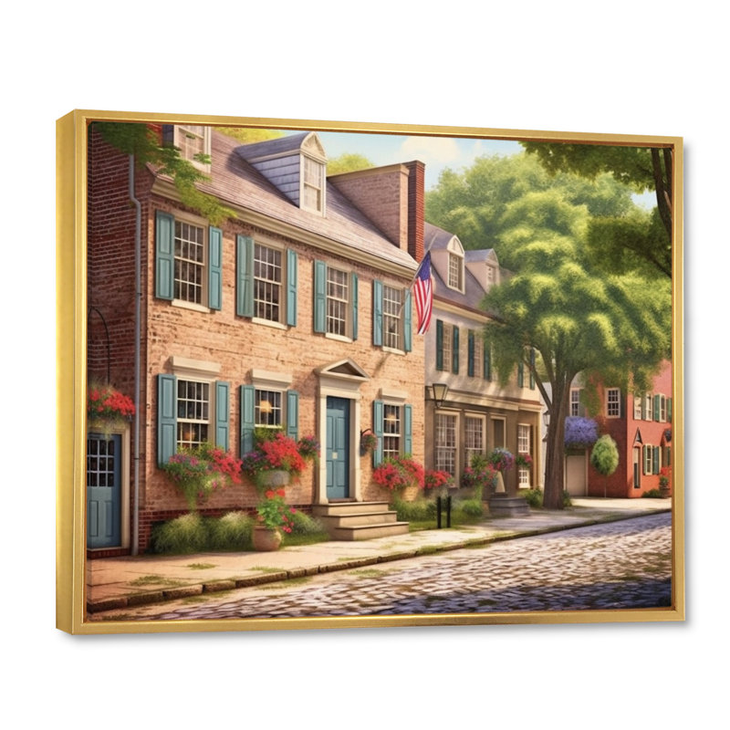 «Delaware 1950S Village I», reproduction d'art sur toile, H 30 po x l 40 po x P 1,5 po, Cadre flottant doré