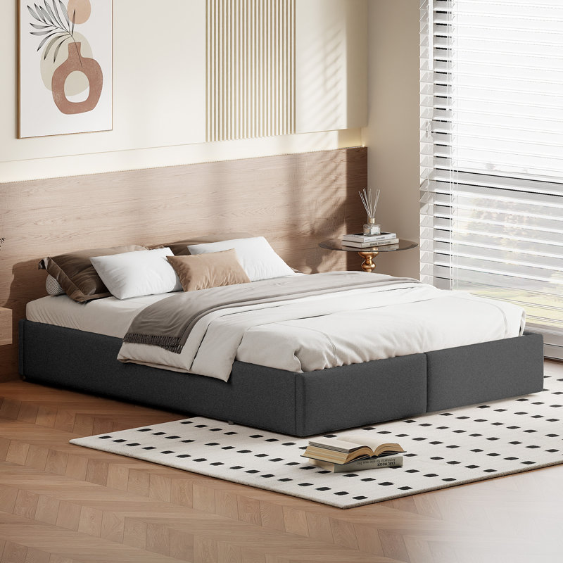 Upholstered Bed, European Kingsize (160 x 200 cm), Grey