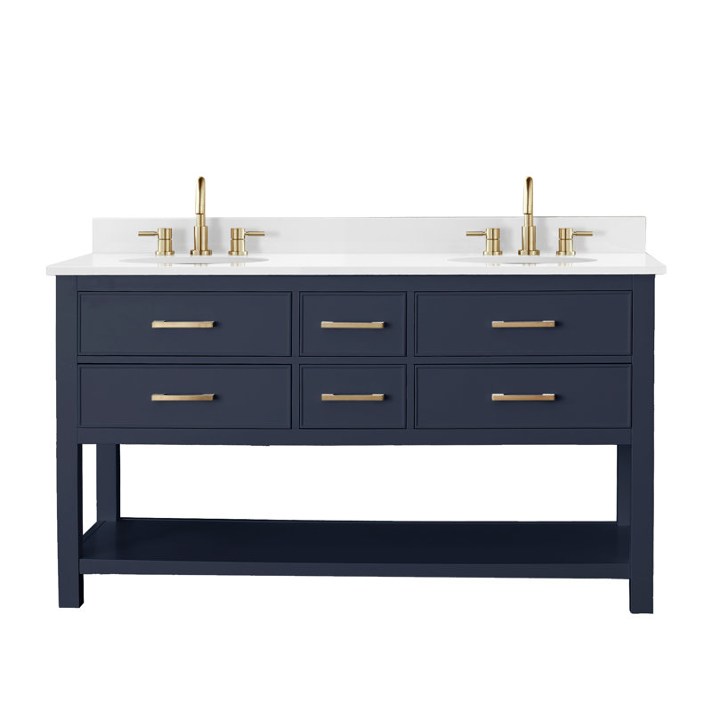 Brooks 61 in. Double Vanity, White Engineered Stone