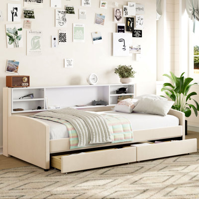 Twin Size Upholstered Platform Bed With Storage And Drawers
