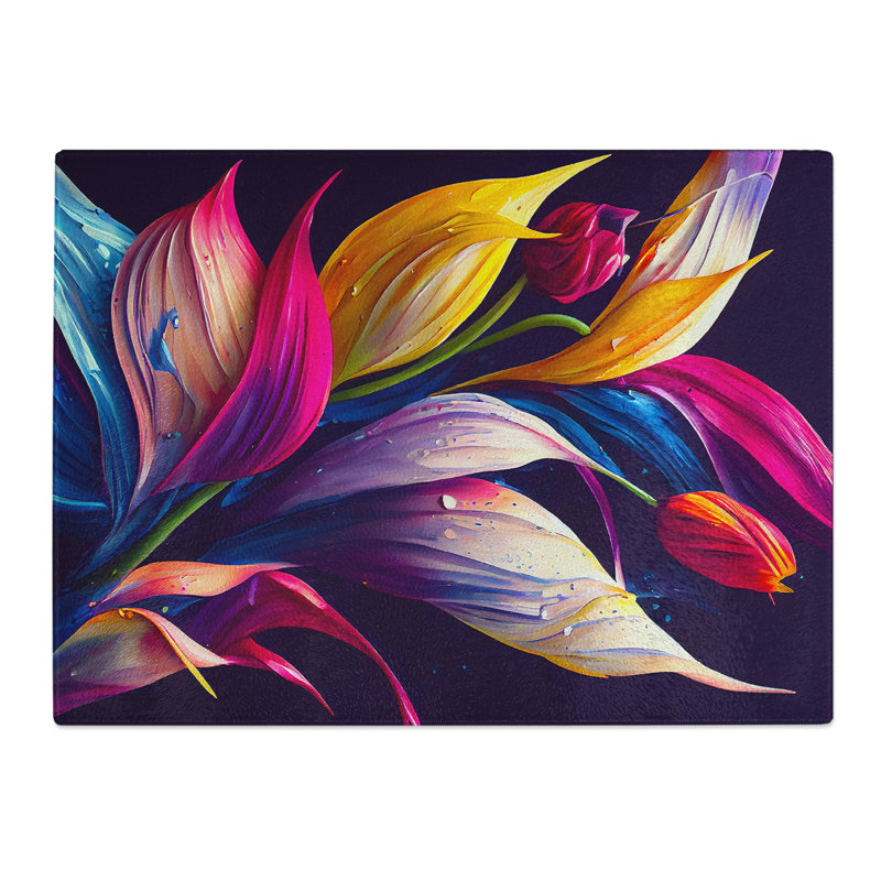 Vibrant Flowers No.6  Glass Chopping Board