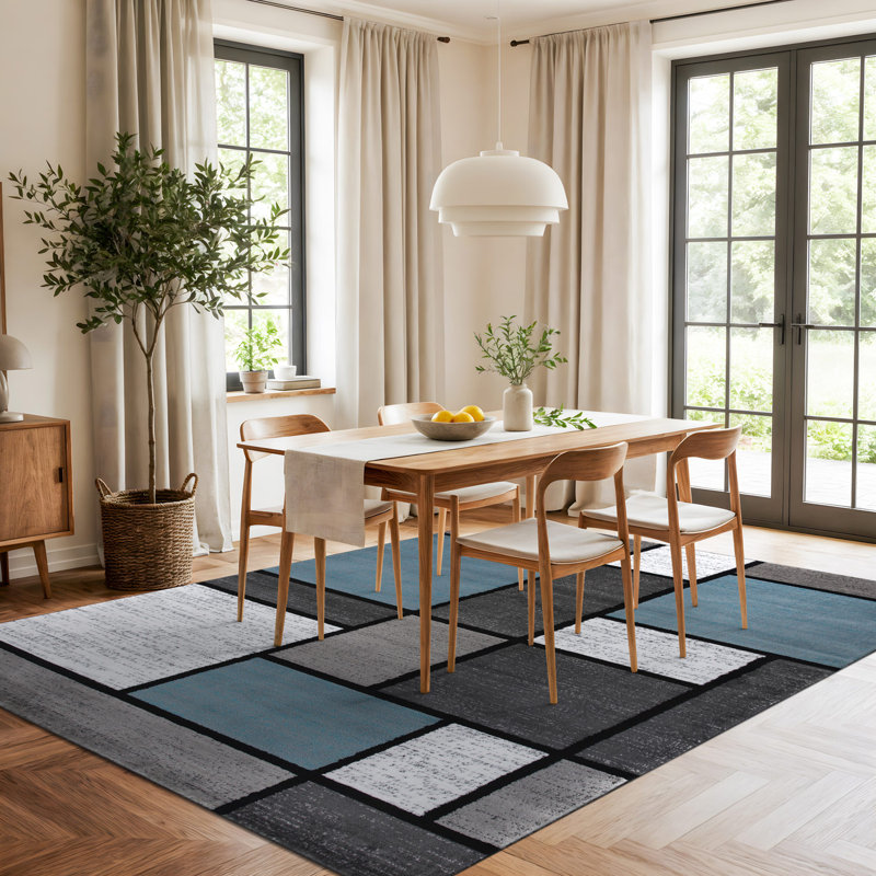 Carius Performance Floral Gray/Blue/Black/White Area Rug – Modern Floral Design, Living Room, Bedroom, Dining Room, Durable & Easy to Clean Carpet