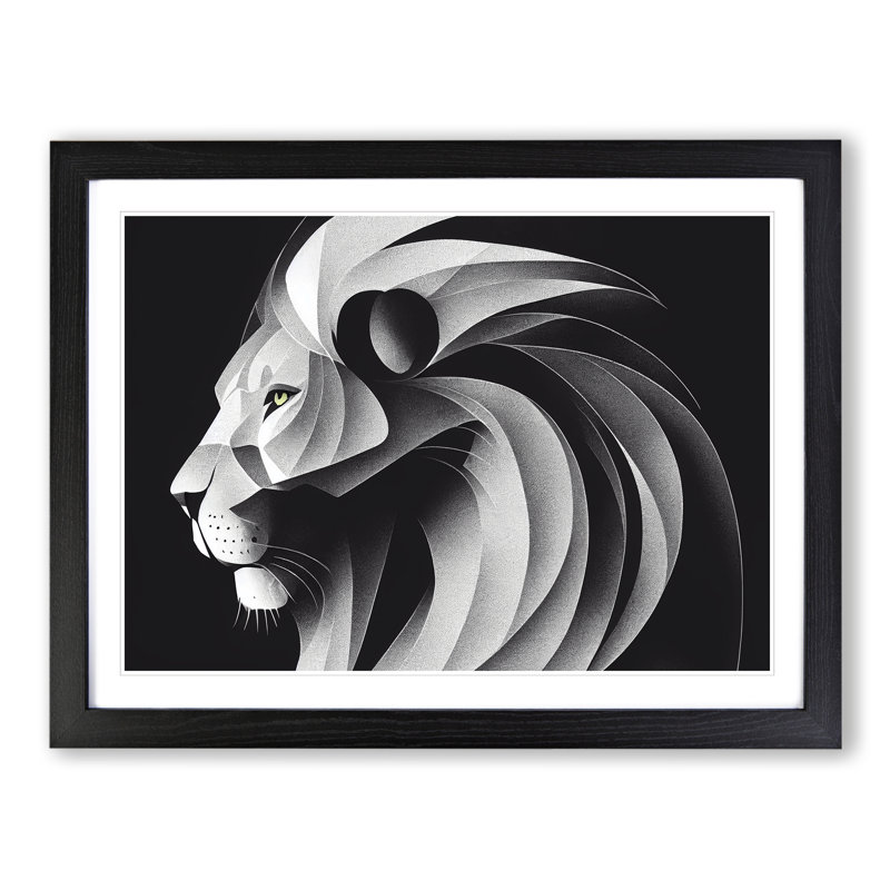 Exclusive Abstract Lion - Single Picture Frame Print, 46cm H x 64cm W x 2cm D, Black Framed