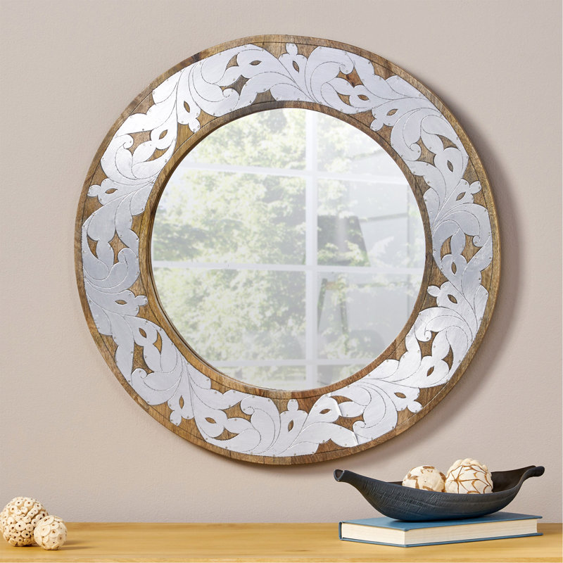 MANGO WOOD  / ALUMINIUM FITTED  ROUND MIRROR