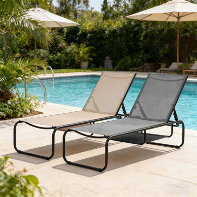 Outdoor 67" Metal Chaise Lounge(Set Of 2)