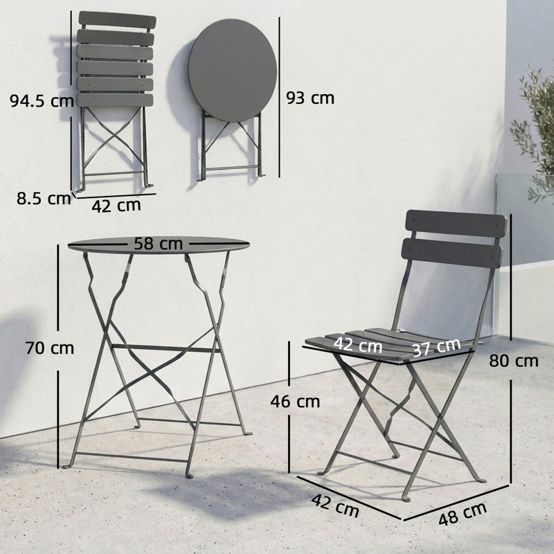 2 - Person Patio Dining Set with Round Table, Grey