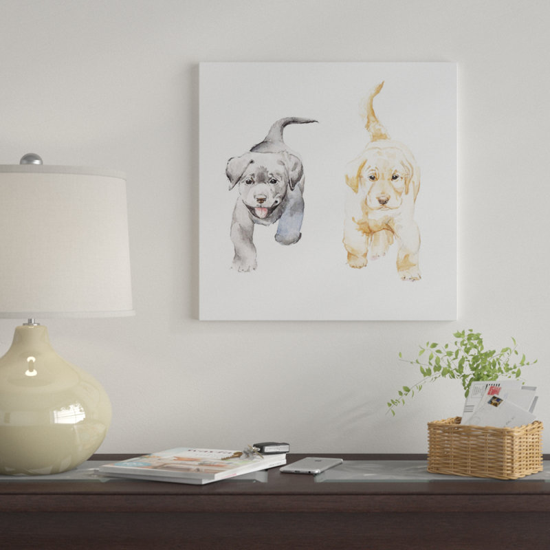 «Yellow And Black Lab Puppies», impression sur toile, H 18 po x l 18 po x P 1,5 po, Toile tendue, Pas de tapis
