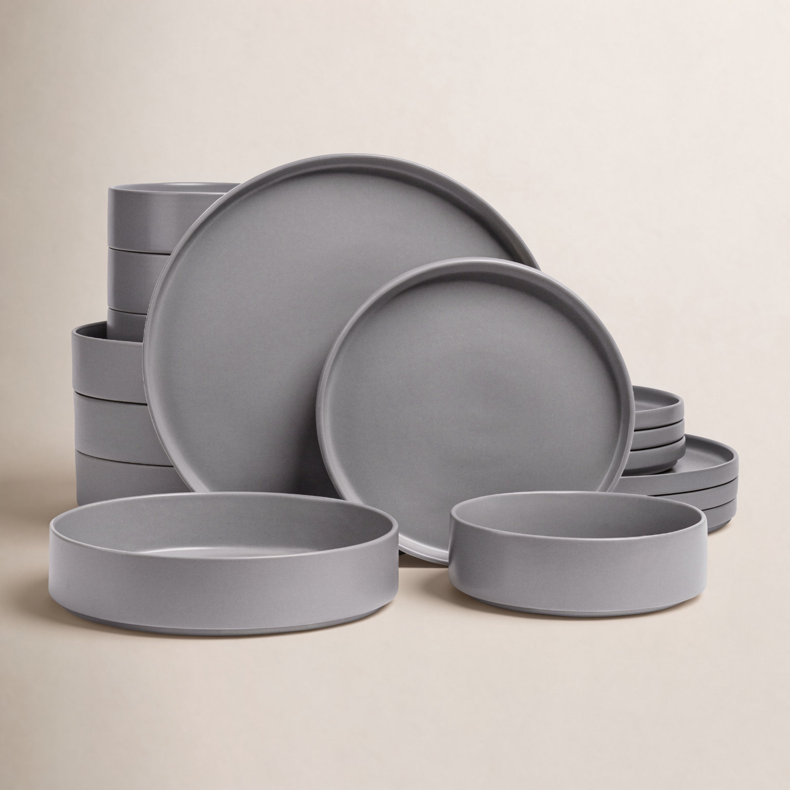 Stackable Stoneware Dinnerware Set, Charcoal