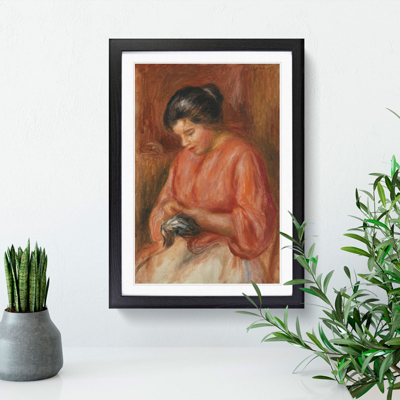 Darning by Pierre-Auguste Renoir - Picture Frame Painting, 65cm H x 48cm W x 2cm D, Black Framed
