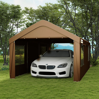 Carport 10' X 20' Portable Garage, Heavy Duty Car Port Canopy With 2 Roll-Up Doors & 4 Ventilated Windows For Car, Truck, Boat, Garden Tools -  HomeViewto, YY4HV-W2225P229100