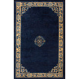 1900s Hand Knotted Pile Antique Wool Blue Rectangle Rug