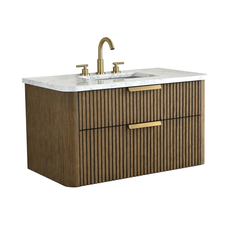 Meuble-lavabo mural simple 36 po Liljan, Chêne vieilli / bronze brossé