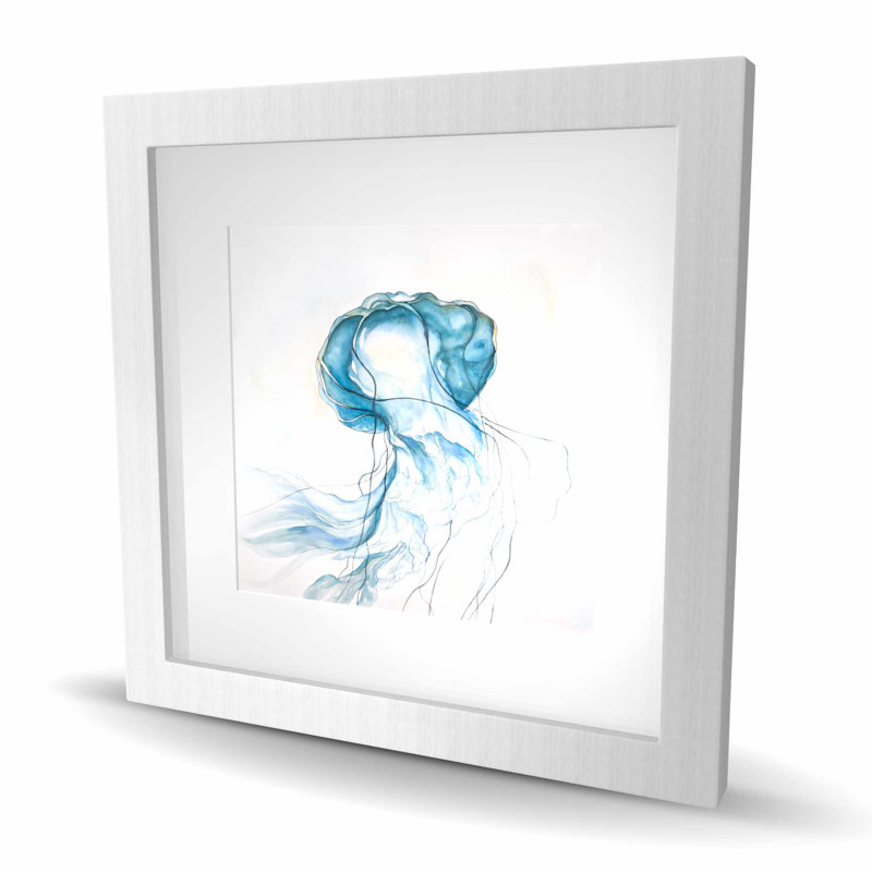 Méduse en mouvement - reproduction encadrée mate pour décor aquatique, Argent argent
