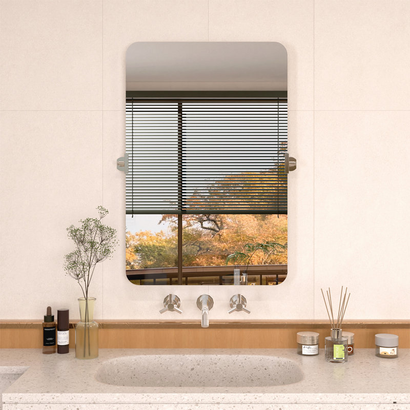 Yexee 24 in. W x 36 in. H Rectangular Framed Adjustable Tilt Wall-mounted Bathroom Vanity Mirror in Chrome, Chrome, 36" x 24"