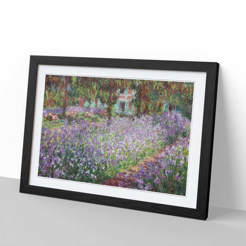 Irises in Monets Garden by Claude Monet - Picture Frame Painting on MDF, Black, 48cm H x 65cm W x 2cm D