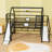 Metal Loft Bed With Roof, Slide And Storage Shelves-1759880077-1759880076