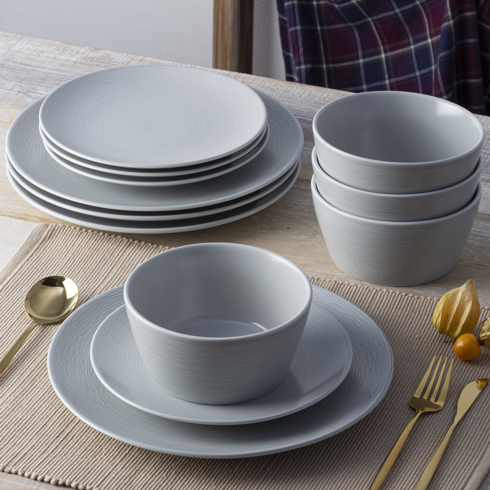 Noritake Colorscapes Swirl 12-Piece Coupe Dinnerware Set, Service For 4, Gray