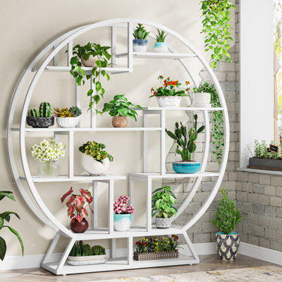 Support pour plante d'intérieur rond avec 8 tablettes